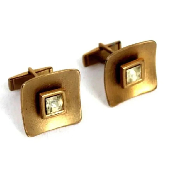 Vintage Gold Frame Retro Art Deco MCM COCKTAIL Men's Cuff Links - Picture 1 of 3